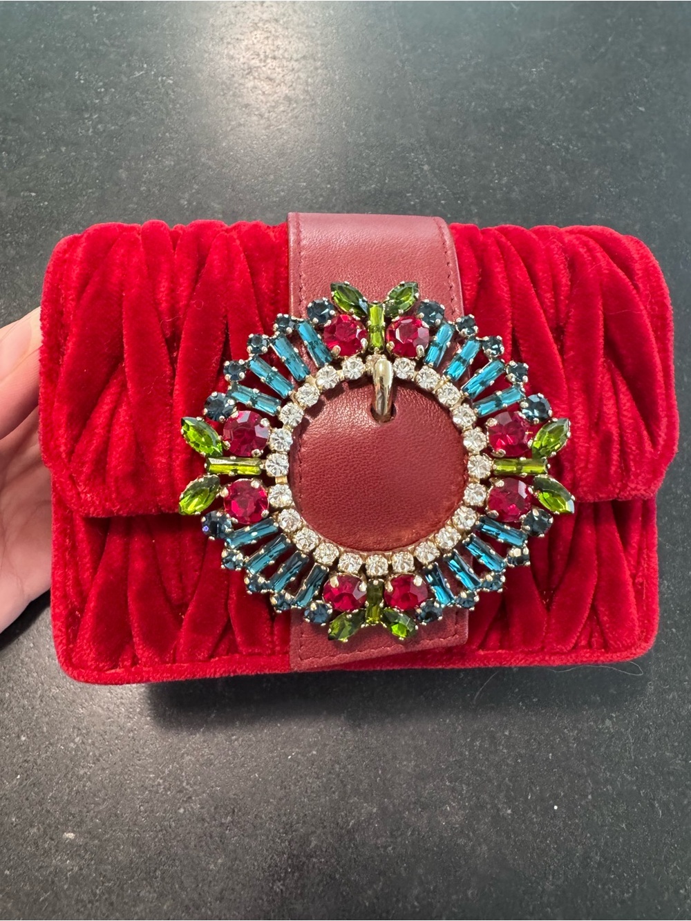 Miu Miu Matelassé Jewel Velvet Crossbody (Holiday Party Bag)